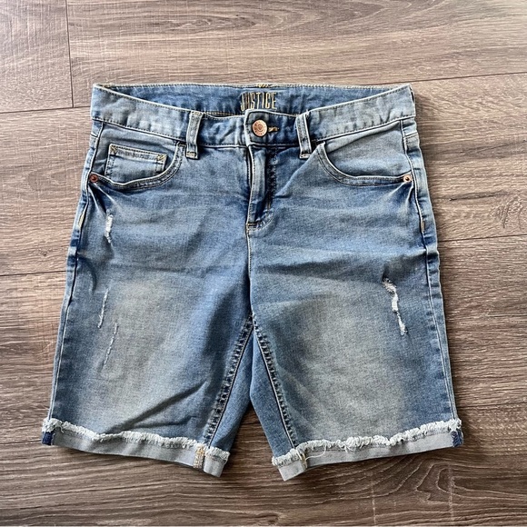 girls justice size 12 plus jean shorts 8.5in inseam summer cuffed hem med wash - Picture 1 of 7